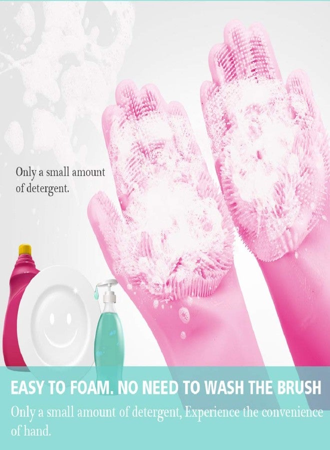 N M Z Silicone Kitchen Magic Gloves for Dishwashing Rubber Dish Washing with Brush Cleaning Scrubber Pinkcolor - Image 3